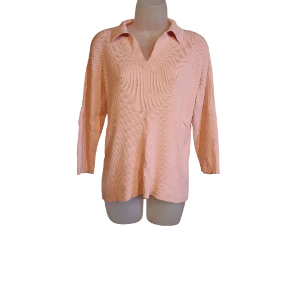 Liz Claiborne Womens M Pink Ribbed Long Sleeve Textured Sweater Stretch Vintage
